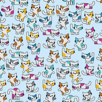 Cartoon cute kitten pattern seamless. pet background. Baby fabric texture Stock Illustration