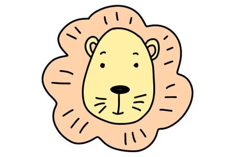 Cartoon cute lion. Doodle animal. Hand-drawn vector illustration isolated on  Stock Illustration