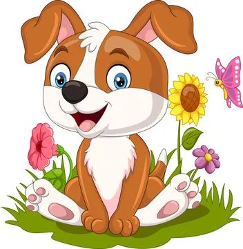 Cute Dog Sitting Cartoon - Cute Dog Sitting Cartoon - Posters and Art Prints