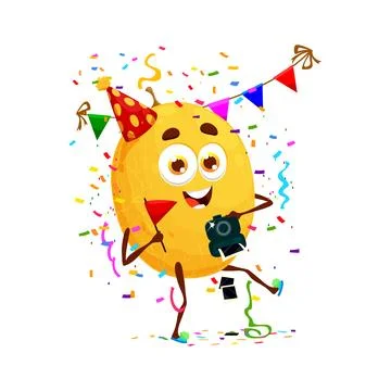Cartoon cute melon fruit character on birthday Stock Illustration