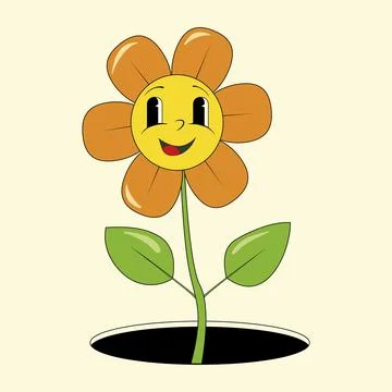 Cartoon cute moving flower. Vector illustration. Stock Illustration