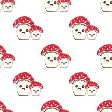 Cartoon Cute Mushroom Seamless Pattern Vector Illustration Stock Illustration