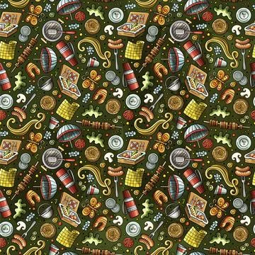 Cartoon cute Picnic seamless pattern Stock Illustration
