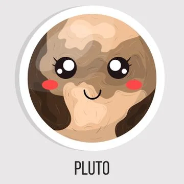 Cartoon cute pluto planet isolated on white background. Planet of solar syste Stock Illustration