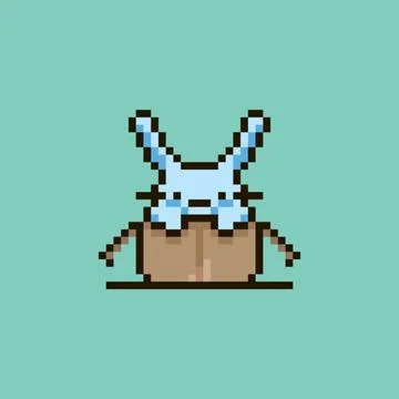 Cartoon cute rabbit sitting in an open cardboard box Stock-Illustration