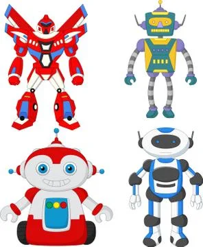 Cartoon cute robot collection set Stock Illustration
