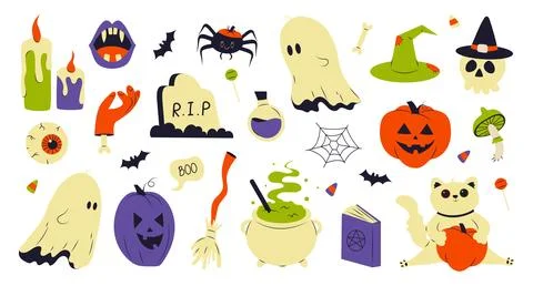 Cartoon cute set of halloween elements Illustrazione stock