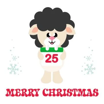 Cartoon cute sheep black with christmas calendar and text Stock Illustration