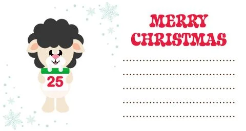 Cartoon cute sheep black with christmas calendar on the christmas card Stock Illustration