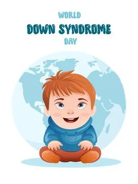 Cartoon a cute smiling boy with down syndrome. Stock Illustration