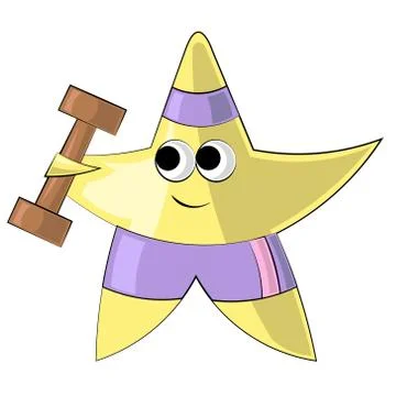 Cartoon cute star does exercises with a dumbbell Stock Illustration