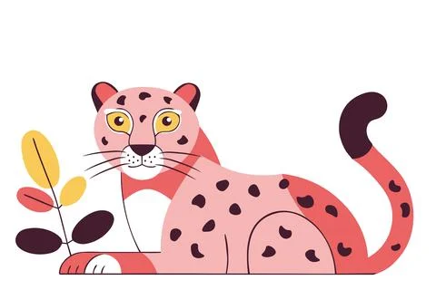Cartoon cute stylized pink leopard Stock-Illustration