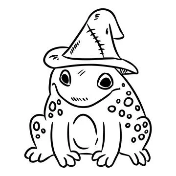 Cartoon cute toad with witch hat doodle Stock Illustration