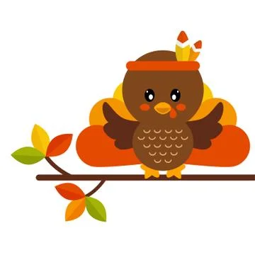 Cartoon cute turkey vector image on a branch Illustrazione stock