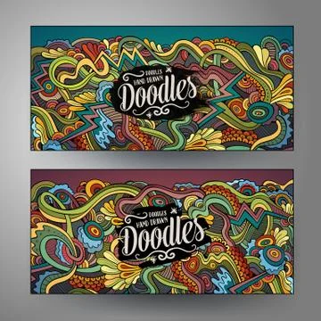 Cartoon cute vector doodles curls, swirls banners Stock Illustration
