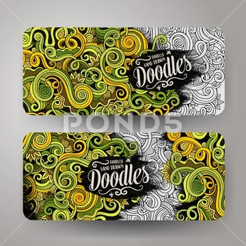 Cartoon cute vector doodles curls, swirls banners Stock Illustration