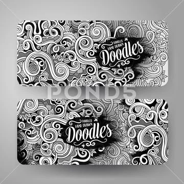 Cartoon cute vector doodles curls, swirls banners Stock Illustration