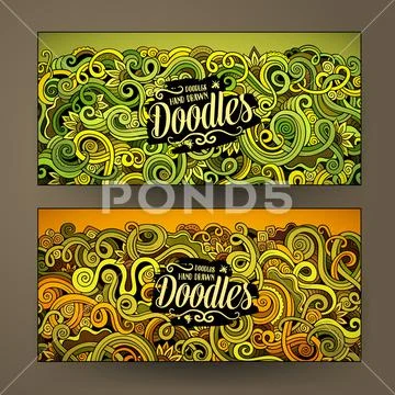 Cartoon cute vector doodles curls, swirls banners Stock Illustration
