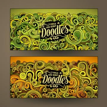 Cartoon cute vector doodles curls, swirls banners Stock Illustration