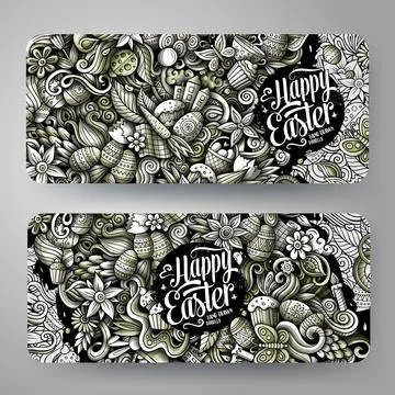 Cartoon cute vector doodles Happy Easter banners Illustrazione stock