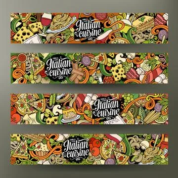Cartoon cute vector hand drawn doodles italian food corporate identity Stock Illustration