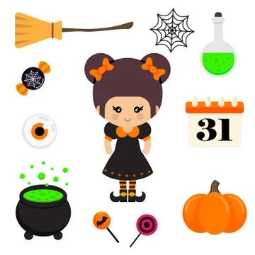 Cartoon cute witch vector and halloween element Illustrazione stock