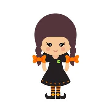 Cartoon cute witch vector with braids Illustrazione stock