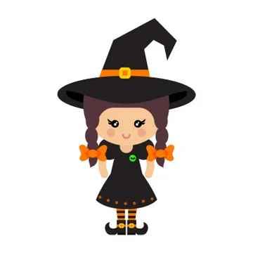 Cartoon cute witch vector with braids in hat Illustrazione stock