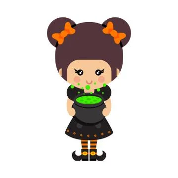 Cartoon cute witch vector with cauldron Stockillustratie
