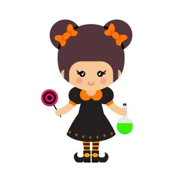 Cartoon cute witch vector with magic potion and candies Stockillustratie