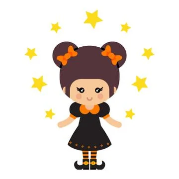 Cartoon cute witch vector with magic stars Stockillustratie