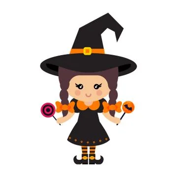 Cartoon cute witch vector with magic candies Illustrazione stock