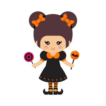 Cartoon cute witch vector with magic candies Stock Illustration