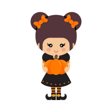 Cartoon cute witch vector with pumpkin Stock Illustration