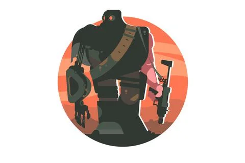 Cartoon cyborg with weapon Illustrazione stock