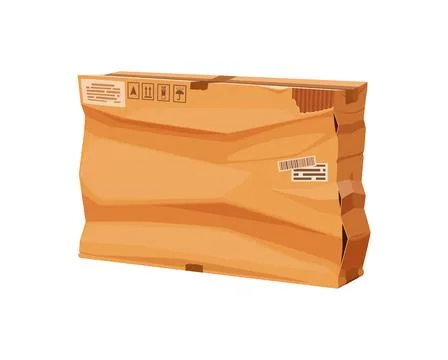 Cartoon damaged box, crushed post parcel Stock Illustration