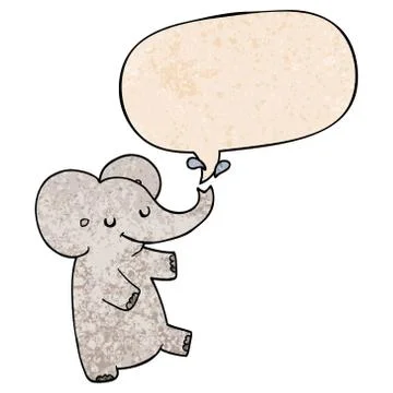 Cartoon dancing elephant and speech bubble in retro texture style Stock Illustration