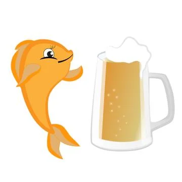 Cartoon dancing fish and beer mug. Stock Illustration