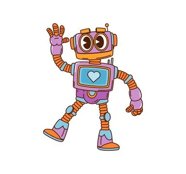 Cartoon dancing groovy robot and droid character Stock Illustration