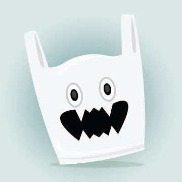 Cartoon of the danger of using plastic bags, cartoon white bag plastic waste, 스톡 일러스트