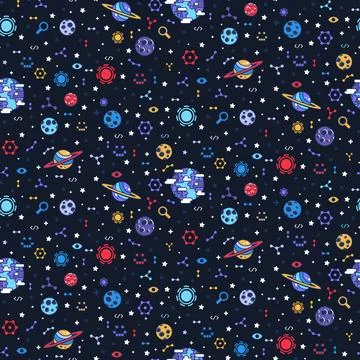 Cartoon Dark Open Space Flat Seamless Pattern Stock Illustration