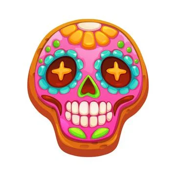 Cartoon Dead Day cookie with skull and flowers Stock Illustration