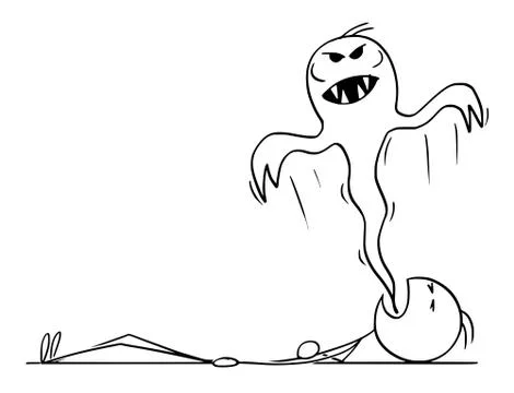 Cartoon of Dead Man With Bad Evil Soul Coming Out of His Mouth. Ilustración de archivo