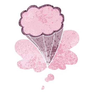 Cartoon decorative cloud and thought bubble in retro textured style Stock Illustration