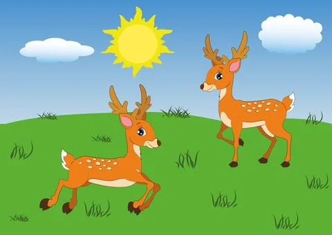 Cartoon Deer in different positions. Vector Illustration of Deer Stock Illustration