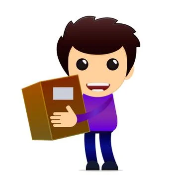 Cartoon delivery boy with package. Vector illustration. Stock Illustration