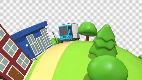 Cartoon Delivery Truck on a tiny world with transparent (alpha) background Stock Footage 252012373