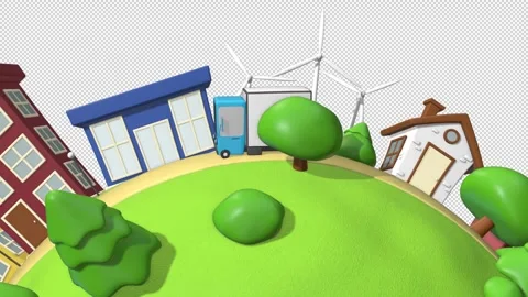 Cartoon Delivery Truck on a tiny world with transparent background Stock Footage 252013577