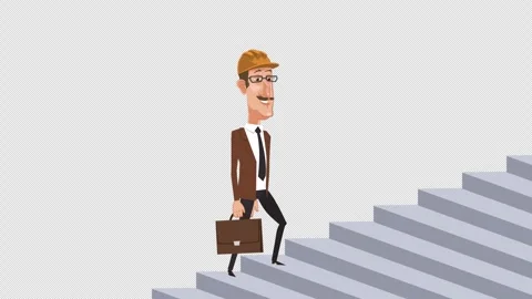 Cartoon design engineer character with briefcase climbing stairs animation Video stock 248362459