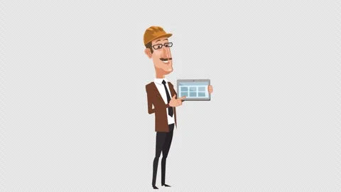 Cartoon design engineer character  with tablet in hand. Animation with alpha Stock-Footage 241155660
